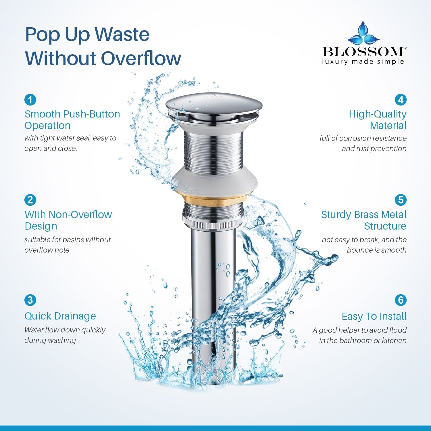 1-1/4″ Brass Pop up with NO Overflow Vanity Plus