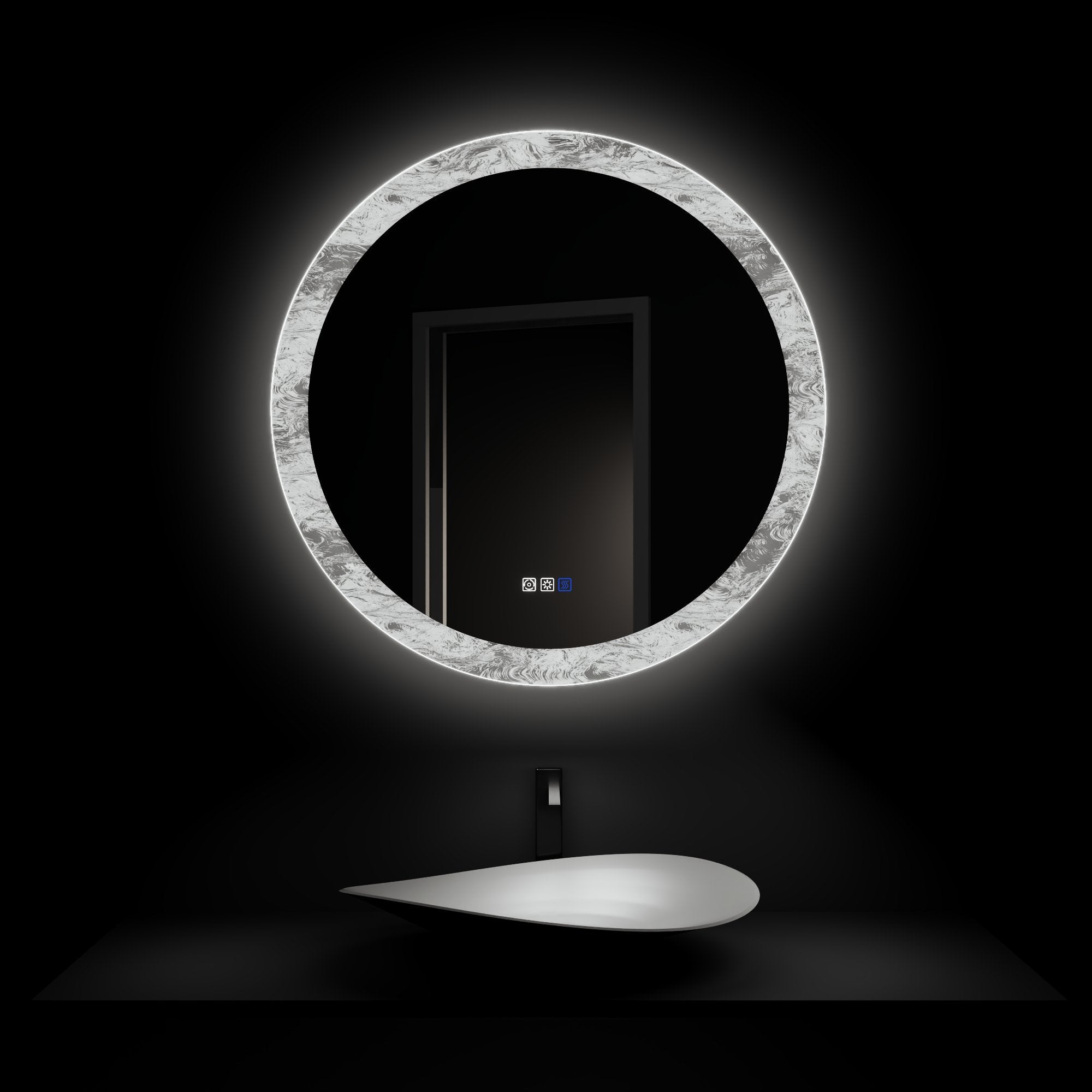 Luna 36" Round LED Bathroom Mirror – Ice Textures Edge