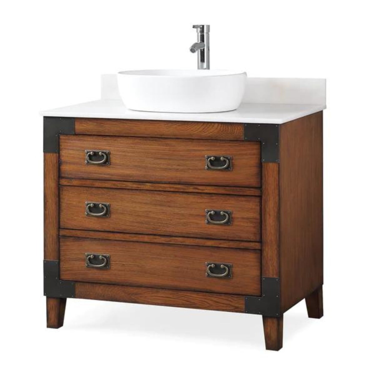 Benton 36" Traditional Brown Bathroom Vanity with Vessel Sink