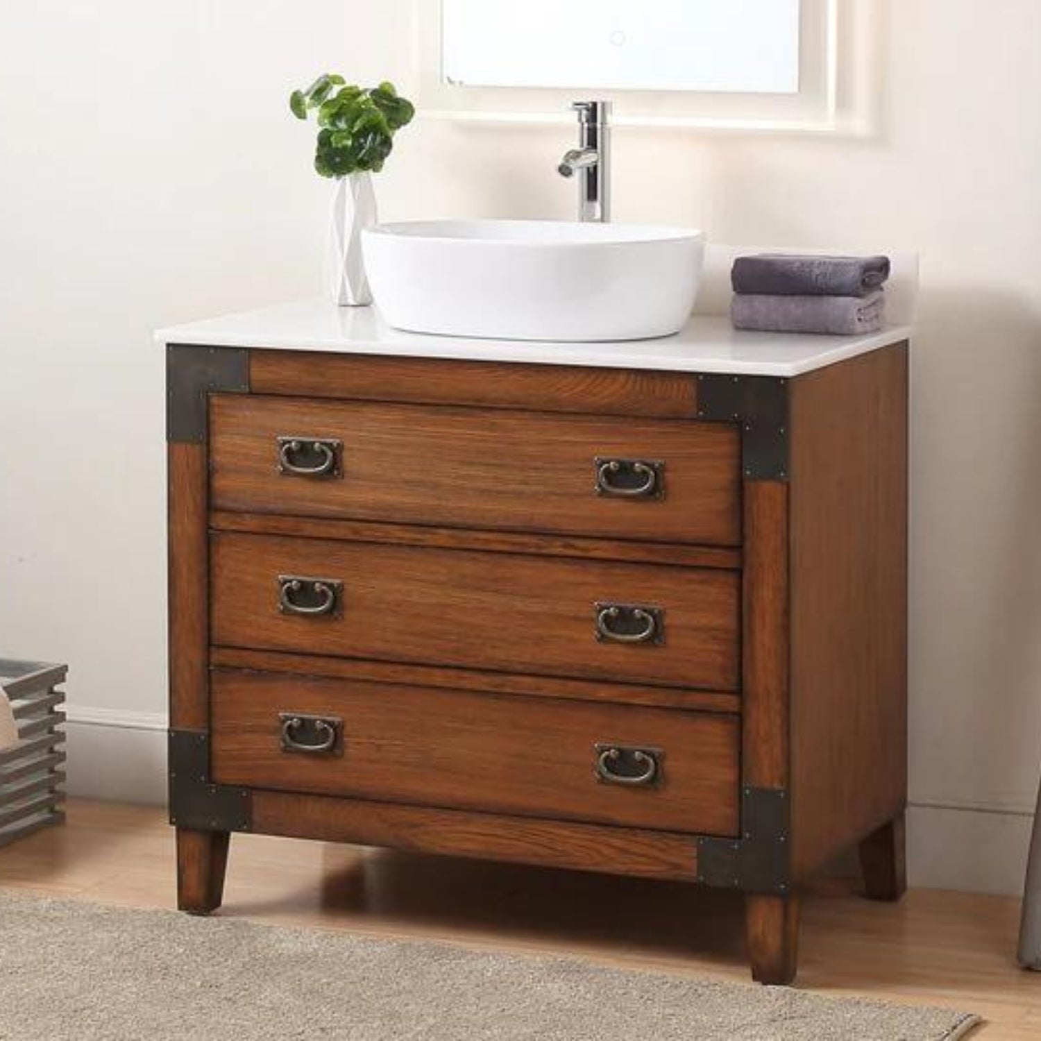 Benton 36" Traditional Brown Bathroom Vanity with Vessel Sink