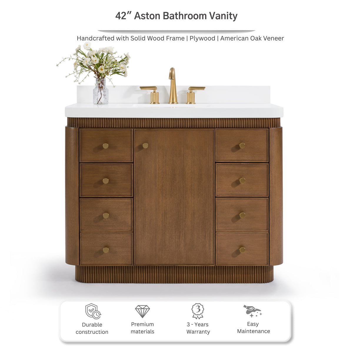 Aston 42" Bath Vanity Set with Alpine White Quartz Top