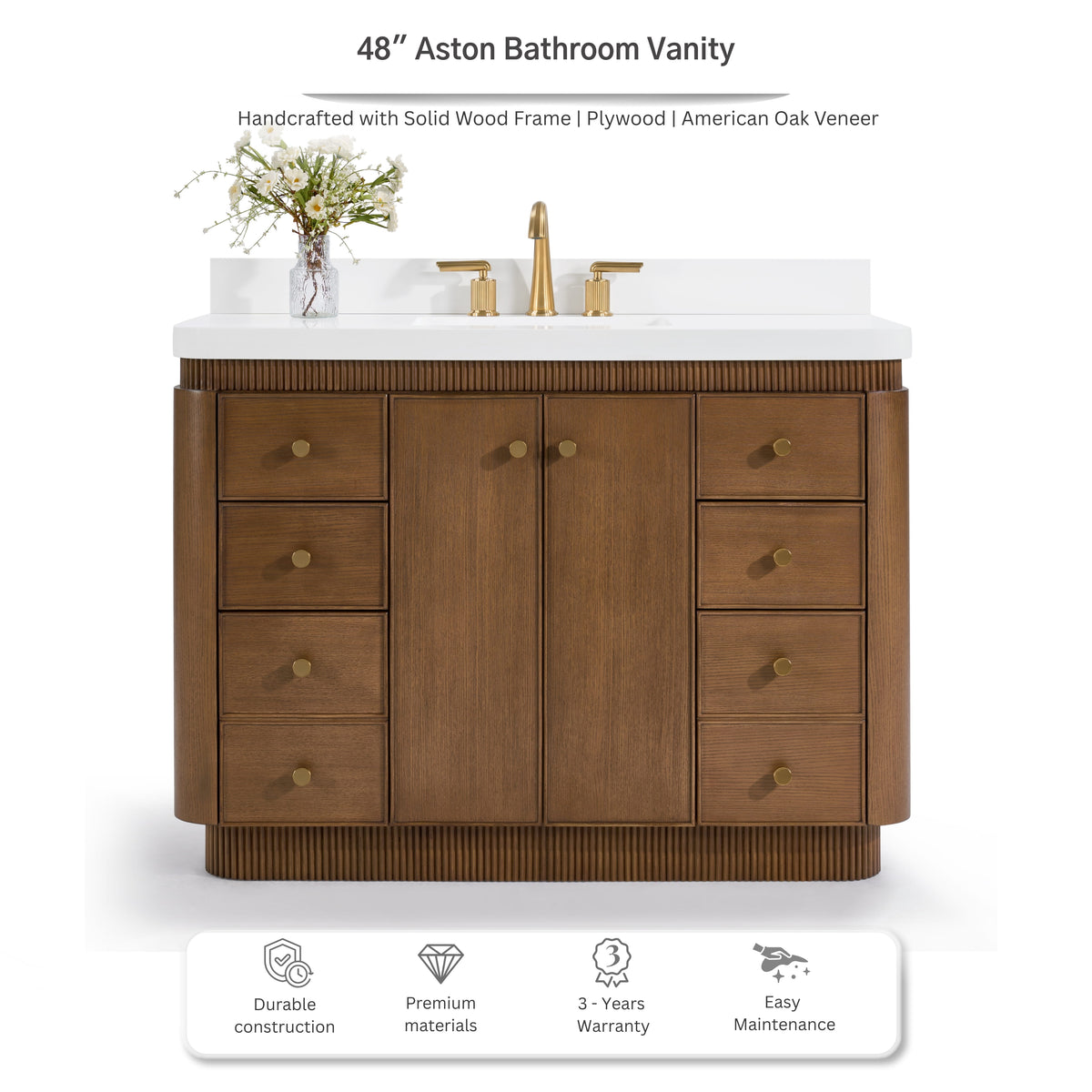 Aston 48" Bath Vanity Set with Alpine White Quartz Top