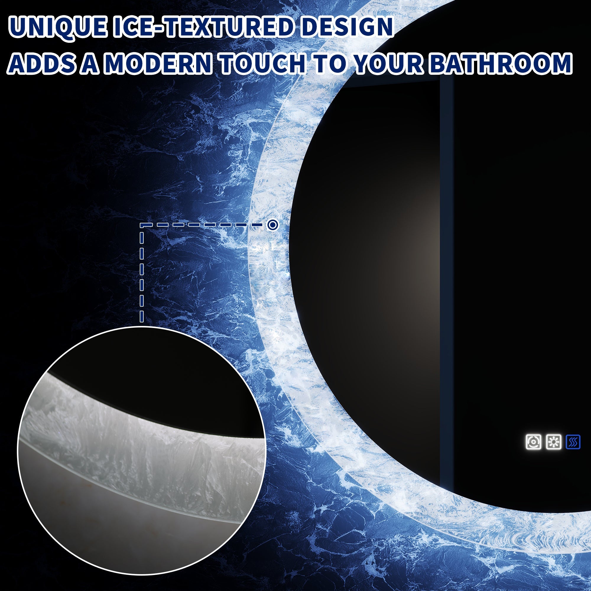 Luna 36" Round LED Bathroom Mirror – Ice Textures Edge