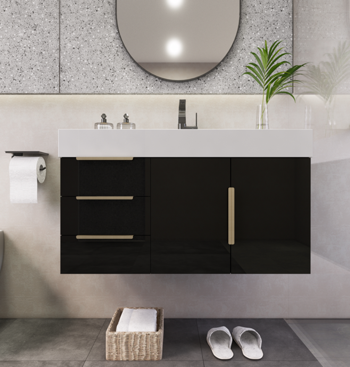 Noble 36" Wall-Mount Luxury Bathroom Vanity with Reinforced Acrylic Sink (Left Drawer)