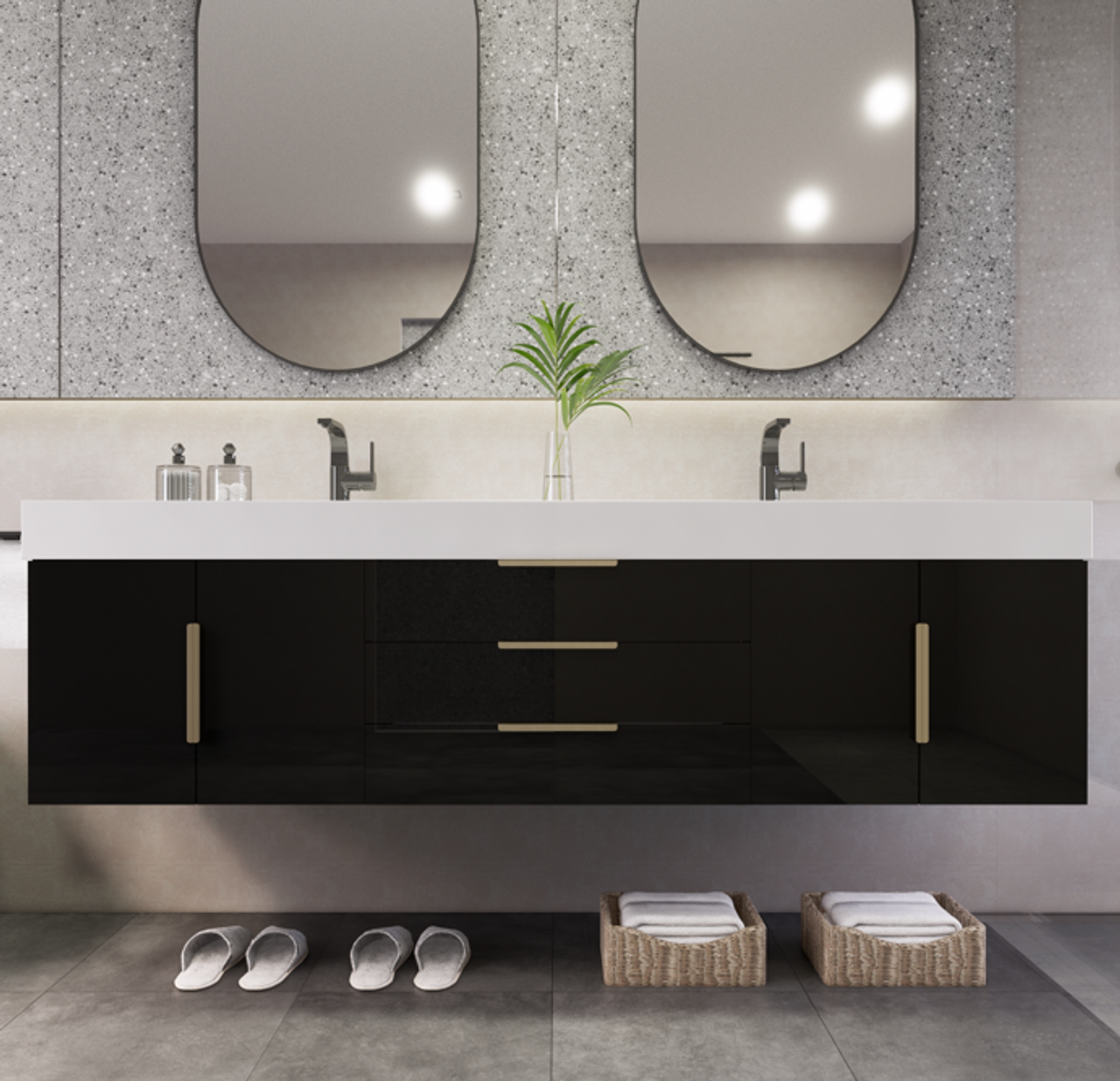 Noble 72" Wall-Mount Luxury Bathroom Vanity with Reinforced Acrylic Double Sink