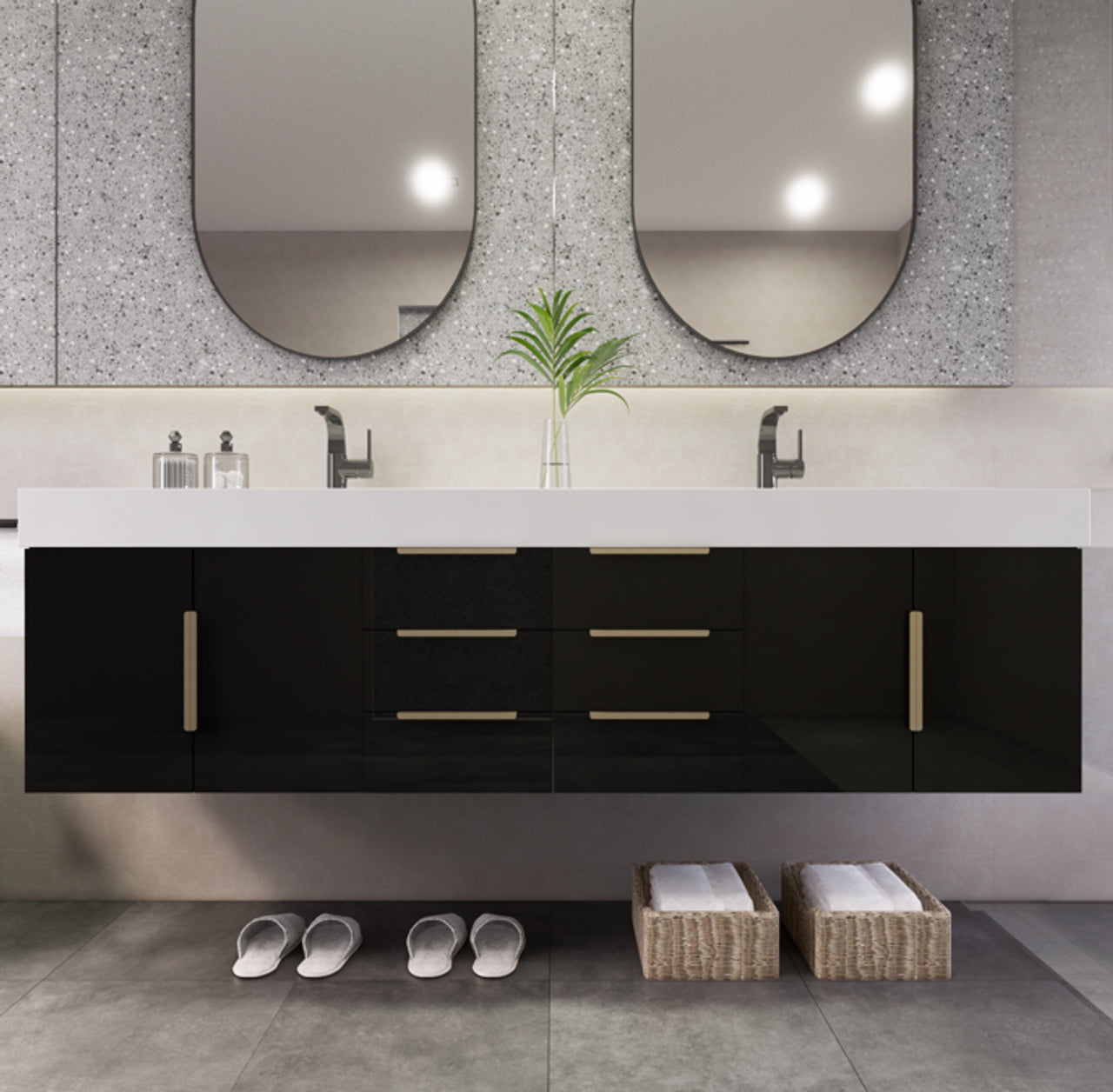 Noble 72" Wall-Mount Vanity with Reinforced Acrylic Double Sink (6 Drawers)