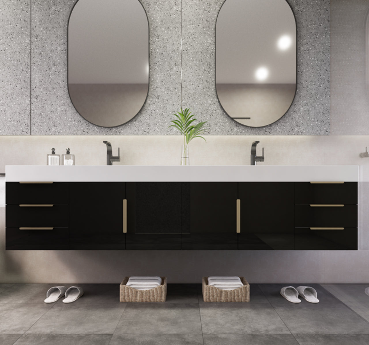 Noble 84" Wall-Mount Vanity with Reinforced Acrylic Double Sink