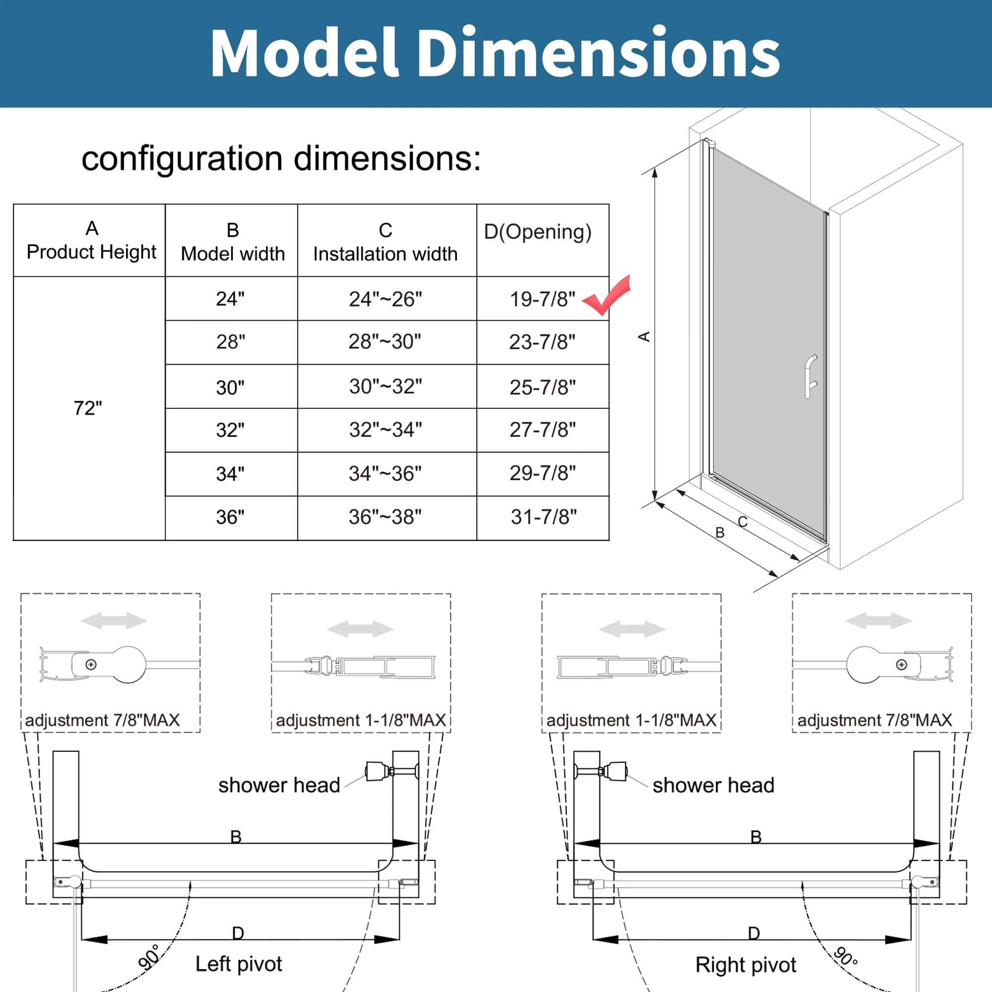Classy 24-26" Pivot Shower Door