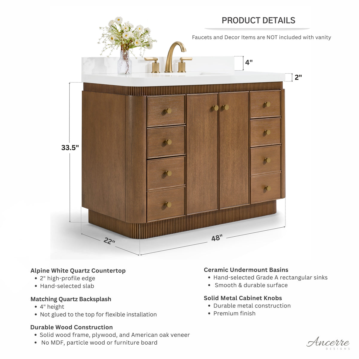 Aston 48" Bath Vanity Set with Alpine White Quartz Top