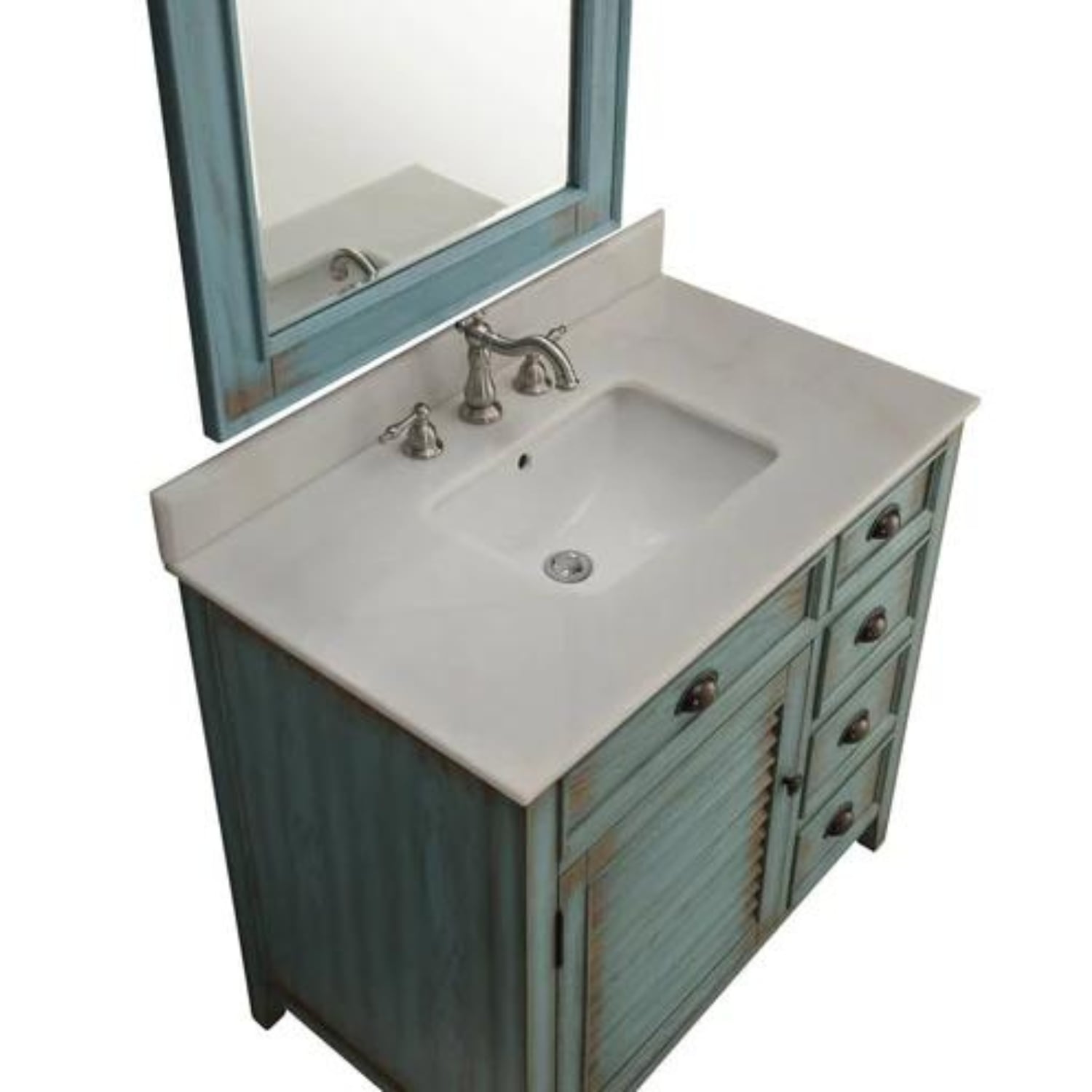 Abbeville 36" Distressed Blue Vanity with White Marble Top - Traditional Bathroom Vanity