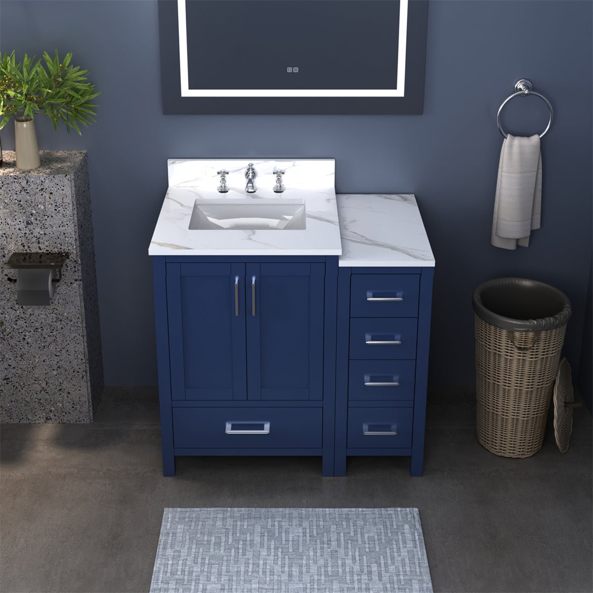 36'' Solid oak with Engineered Stone Vanity Top Bathroom Vanity