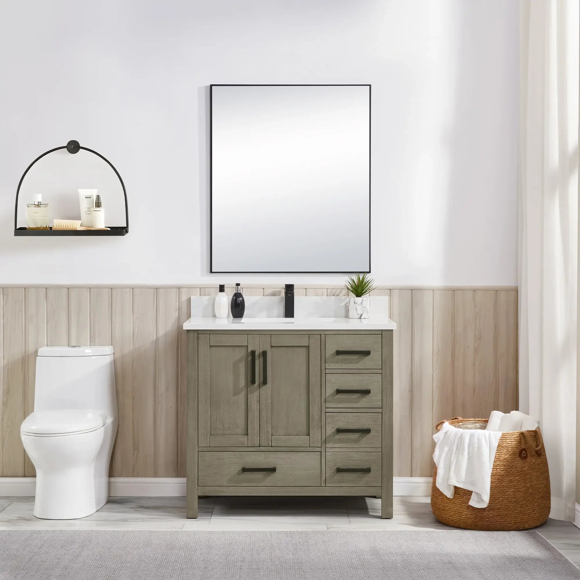 Basel 36" Bathroom Vanity with Calacatta White Artificial Stone Top