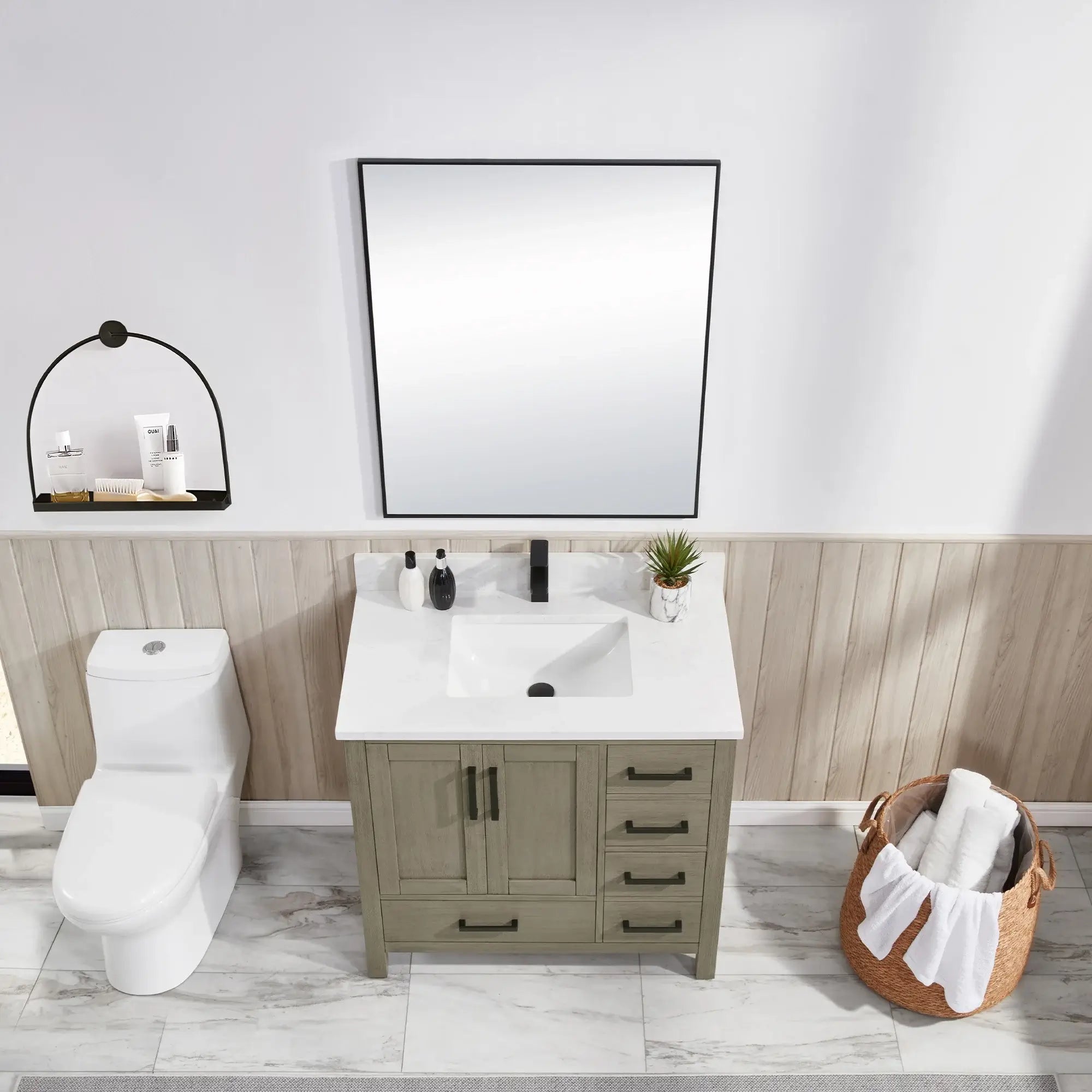 Basel 36" Bathroom Vanity with Calacatta White Artificial Stone Top