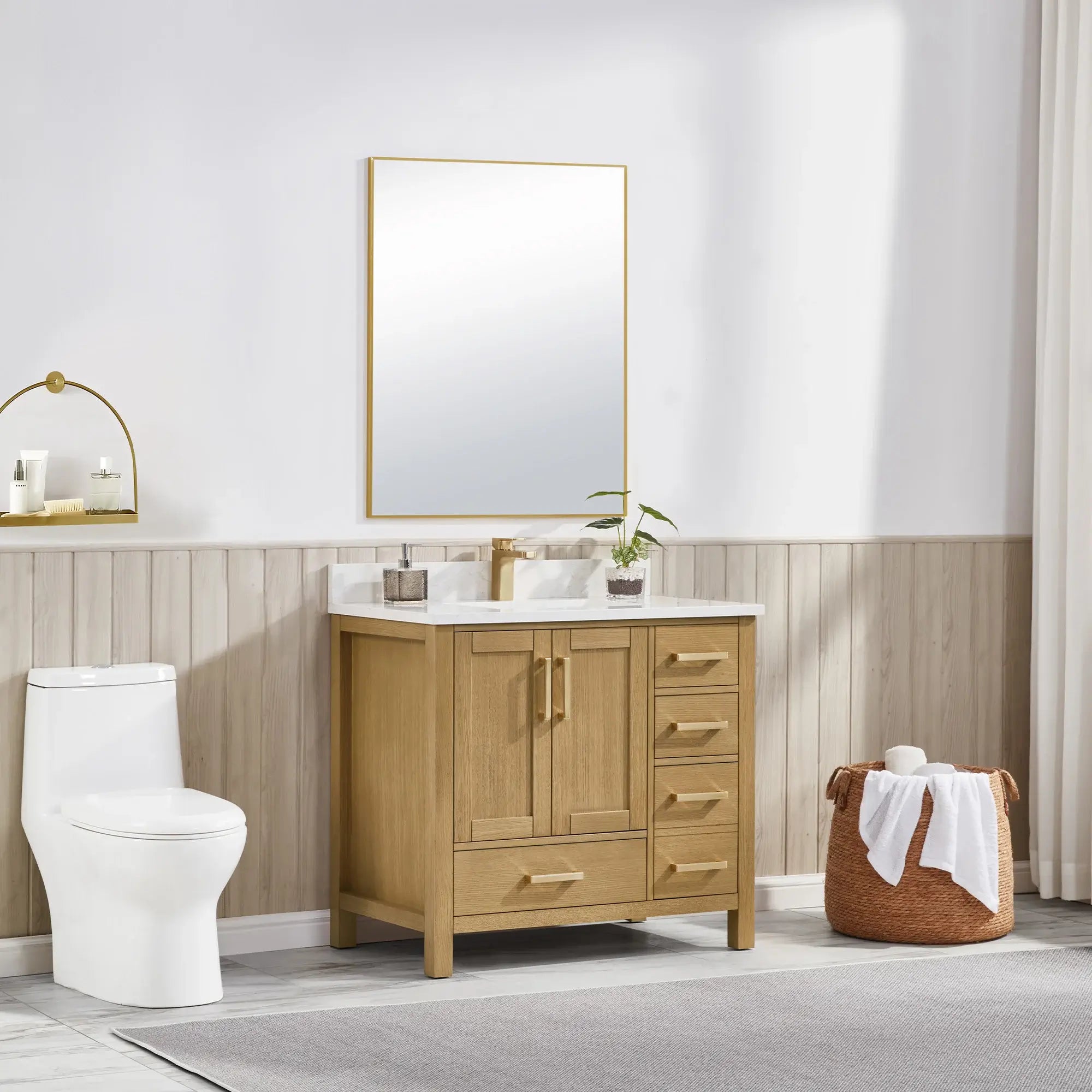 Basel 36" Bathroom Vanity with Calacatta White Artificial Stone Top