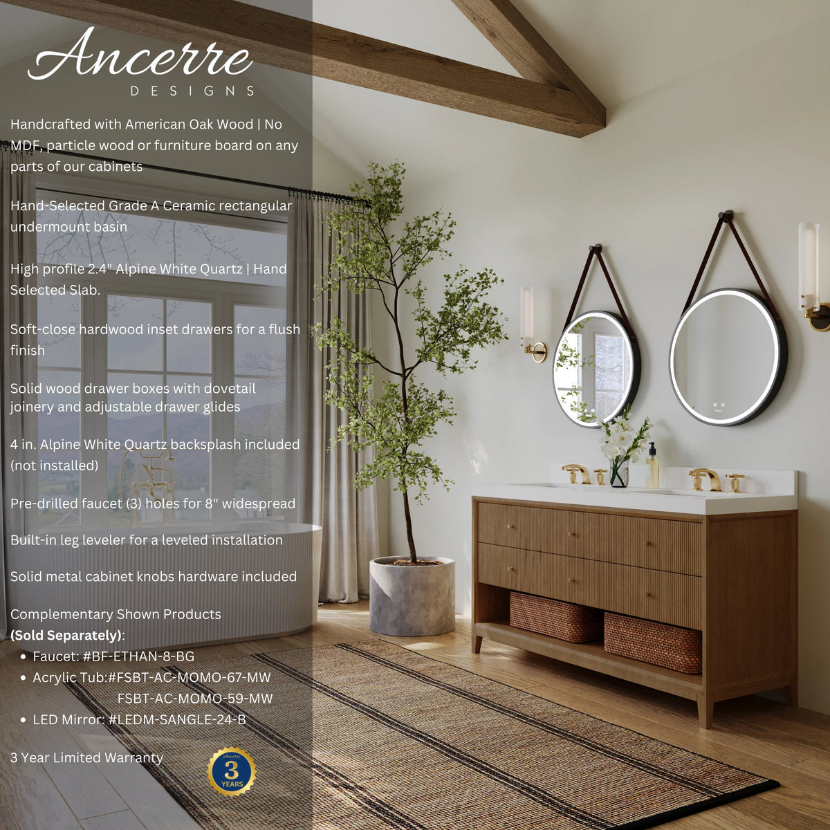 Momo 60" Bath Vanity Set with Alpine White Quartz Top