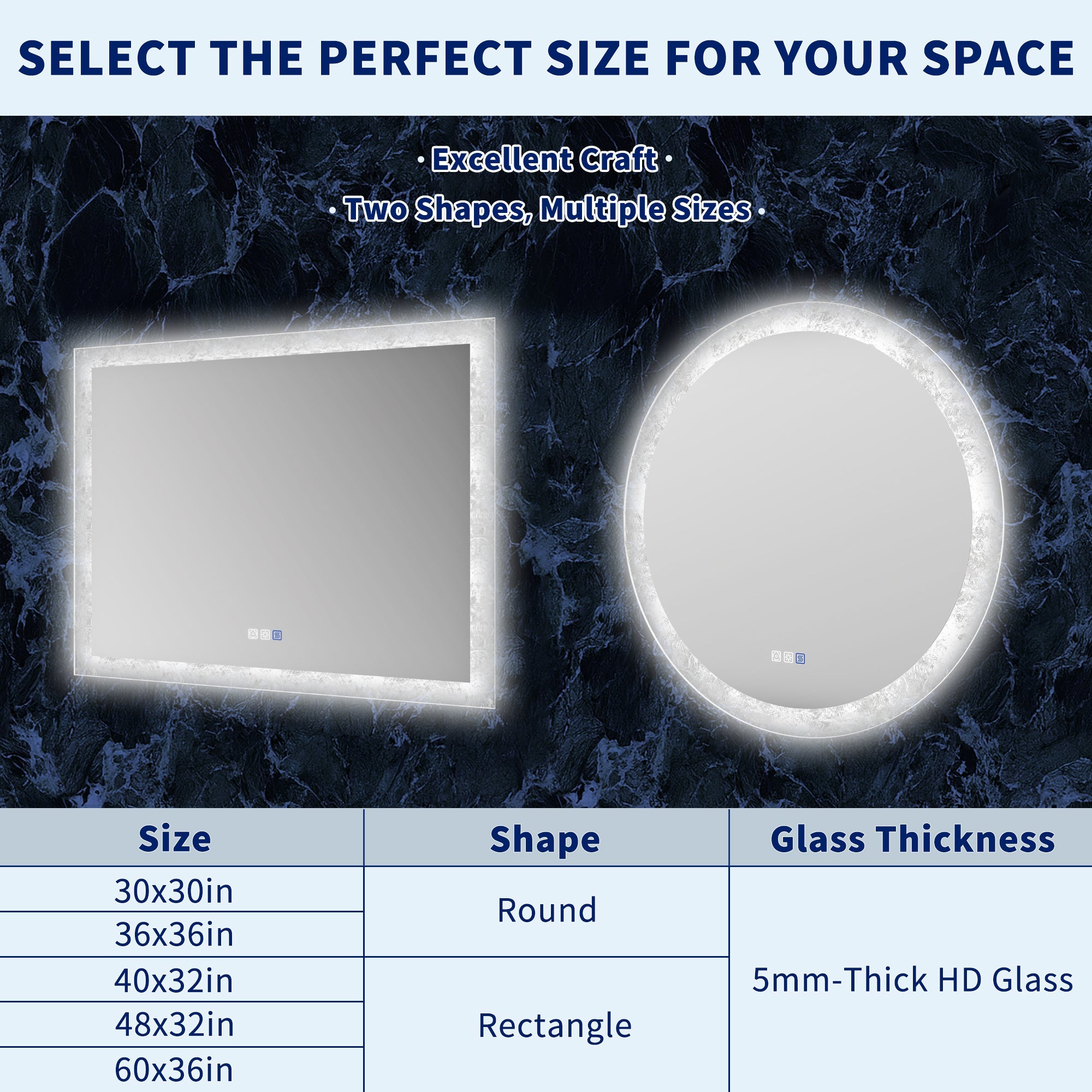 Luna 36" Round LED Bathroom Mirror – Ice Textures Edge
