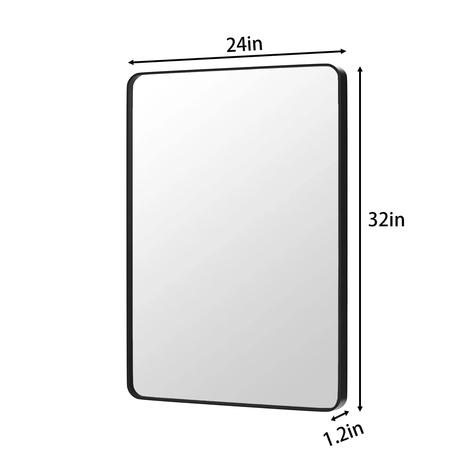 Modern, Elegant, Rectangular Wall Mirror with Tempered Glass, Shatterproof, Rust-Resistant, Matte Black Frame for Bathroom, Living Room & Hallway measurements