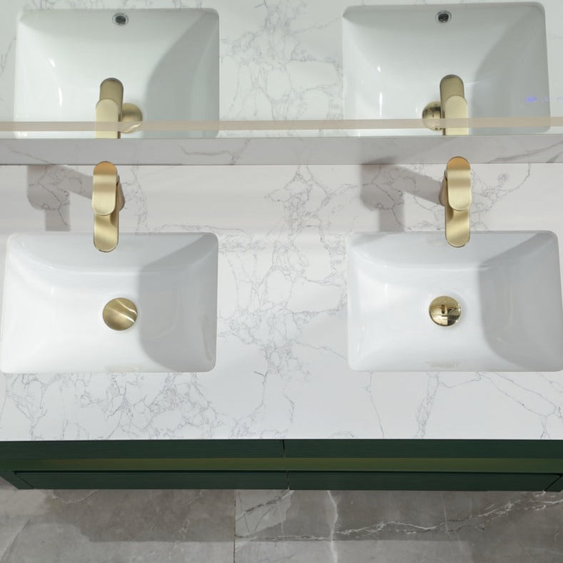 Segeo 48" Double Modern Solid Oak Floating Luxury Bathroom Vanity with Marble Countertop