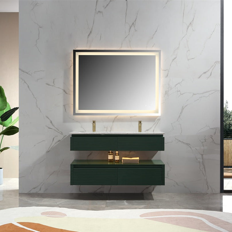 Segeo 48" Double Modern Solid Oak Floating Luxury Bathroom Vanity with Marble Countertop