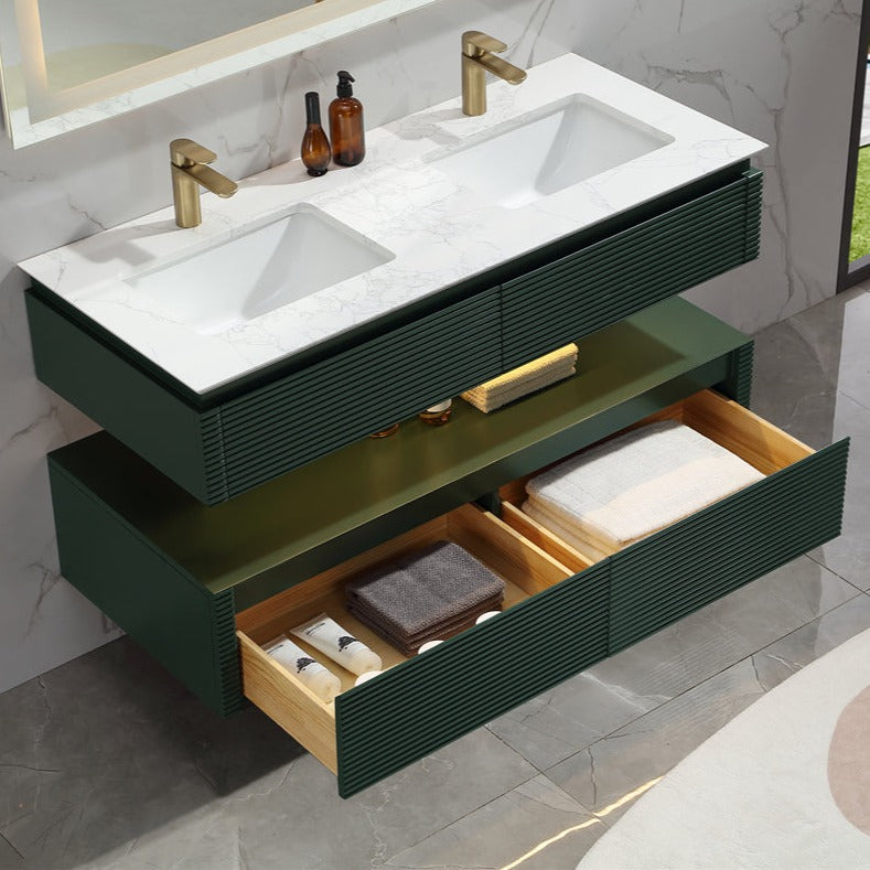 Segeo 48" Double Modern Solid Oak Floating Luxury Bathroom Vanity with Marble Countertop