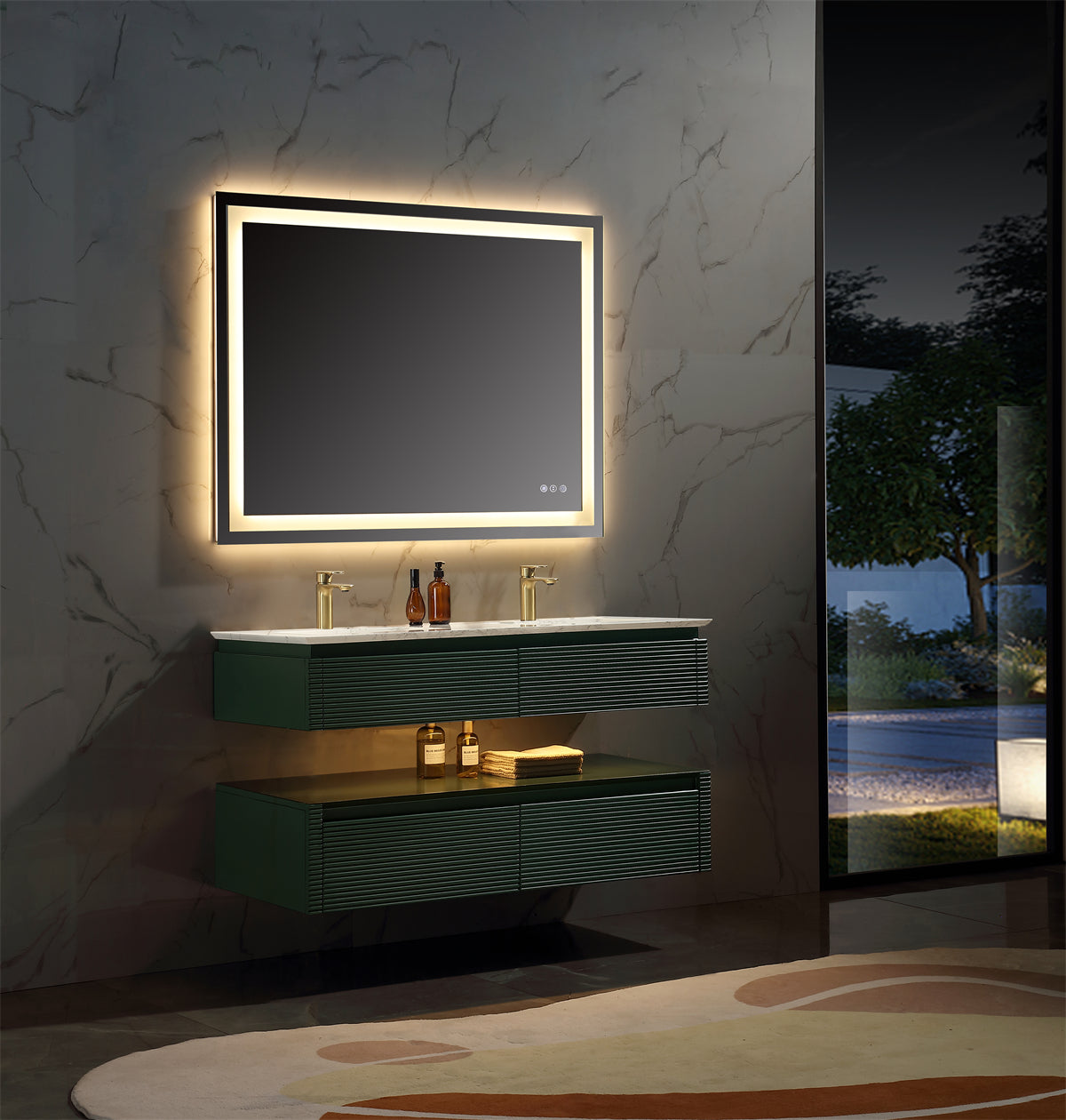Segeo 48" Double Modern Solid Oak Floating Luxury Bathroom Vanity with Marble Countertop