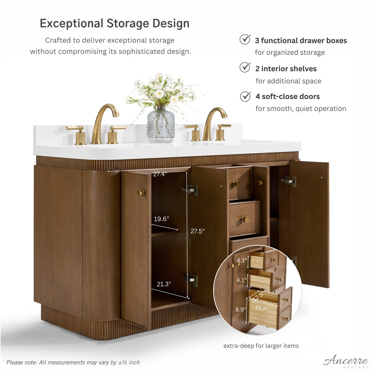 Aston 72-inch bathroom vanity in Chestnut Oak — storage detail
