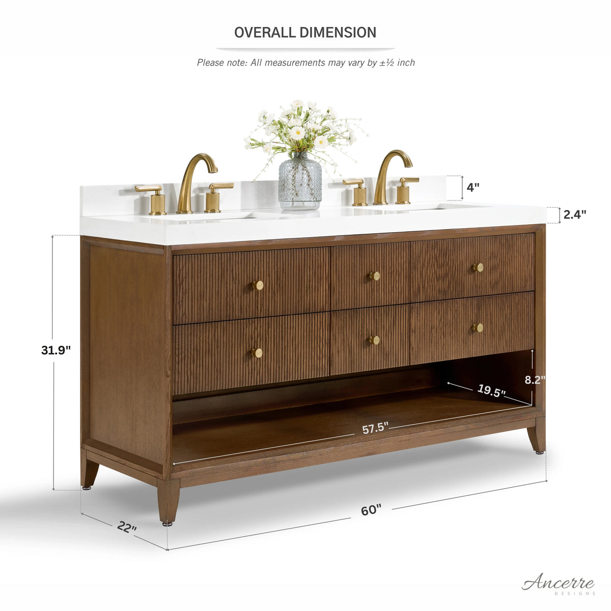 Momo 60" Bath Vanity Set with Alpine White Quartz Top
