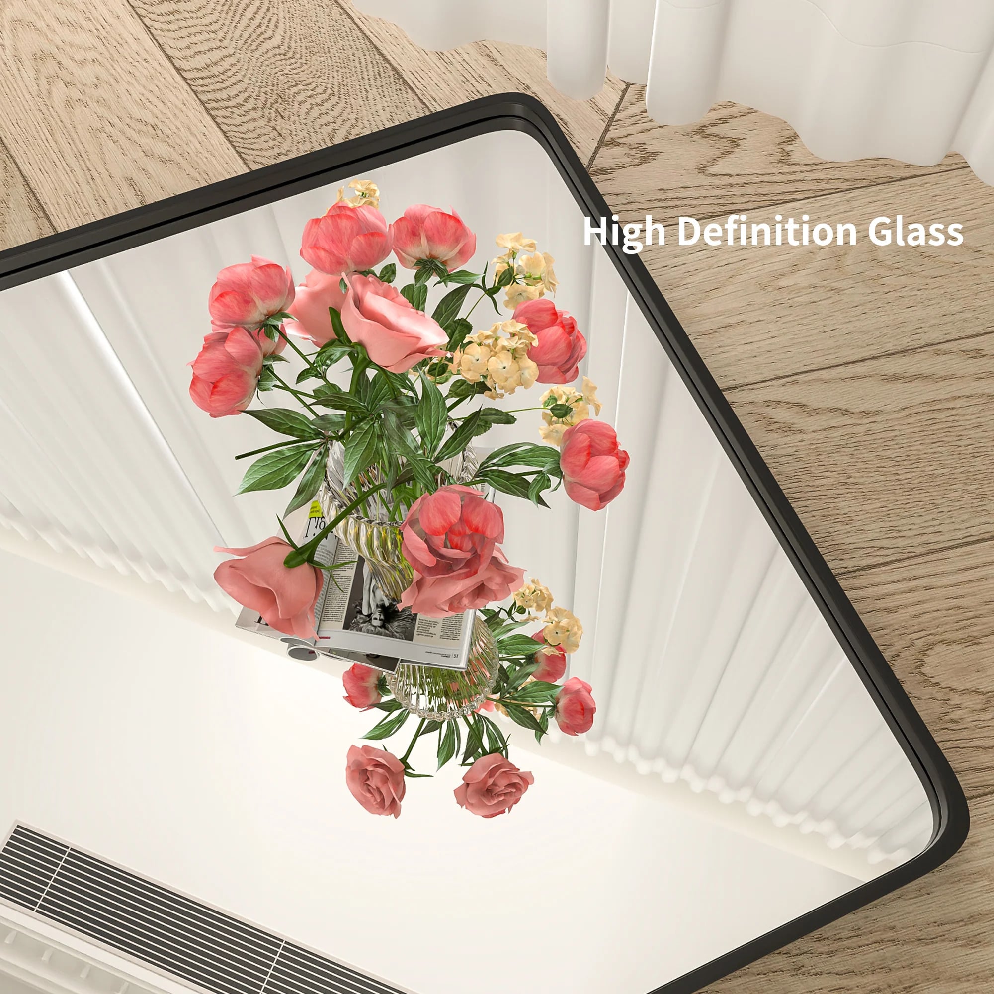 Lusso 30"x 36" Bathroom Mirror – Matte Black, Tempered Glass