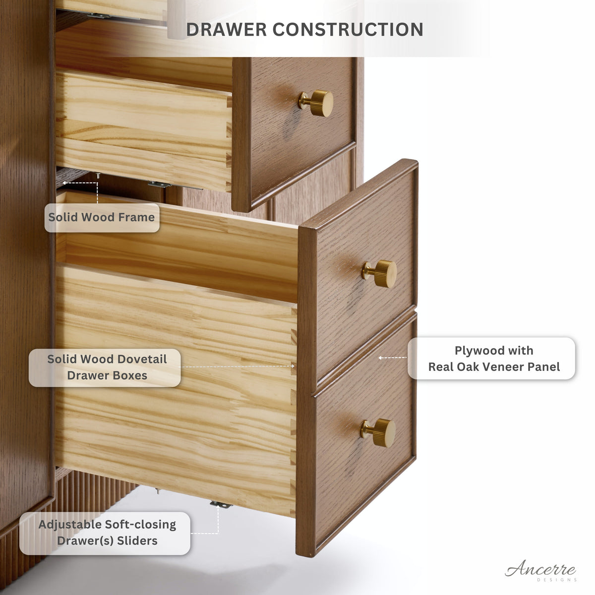 Aston 84-inch bathroom vanity in Chestnut Oak — drawer detail