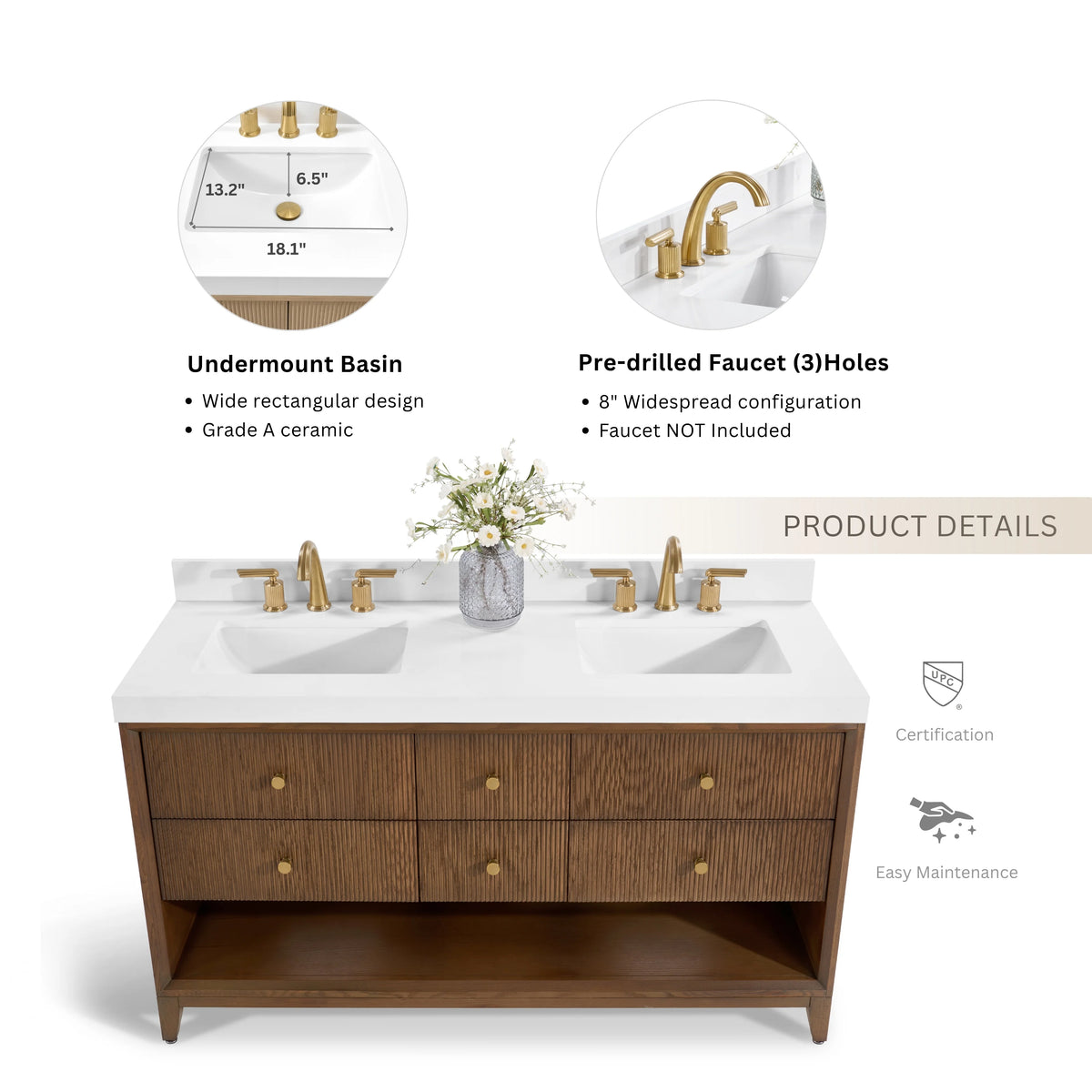 Momo 60" Bath Vanity Set with Alpine White Quartz Top