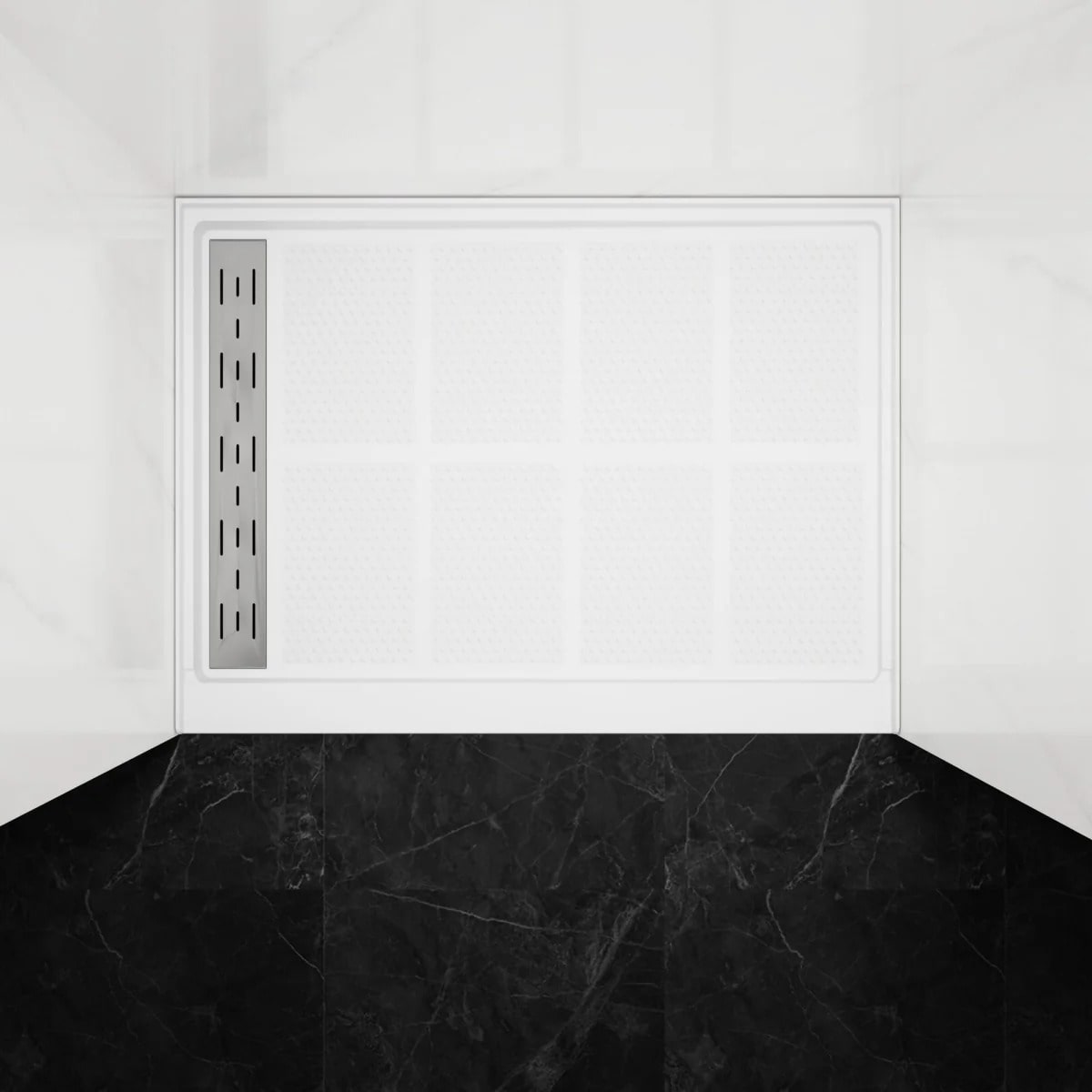 Shower Base 48"x 36", Left Drain, Shower Pan, White with Brushed Nickel Cover