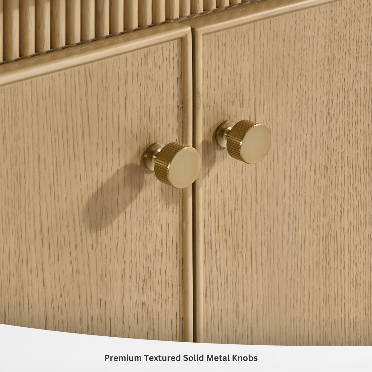 Aston 84-inch bathroom vanity in American Oak — hardware detail