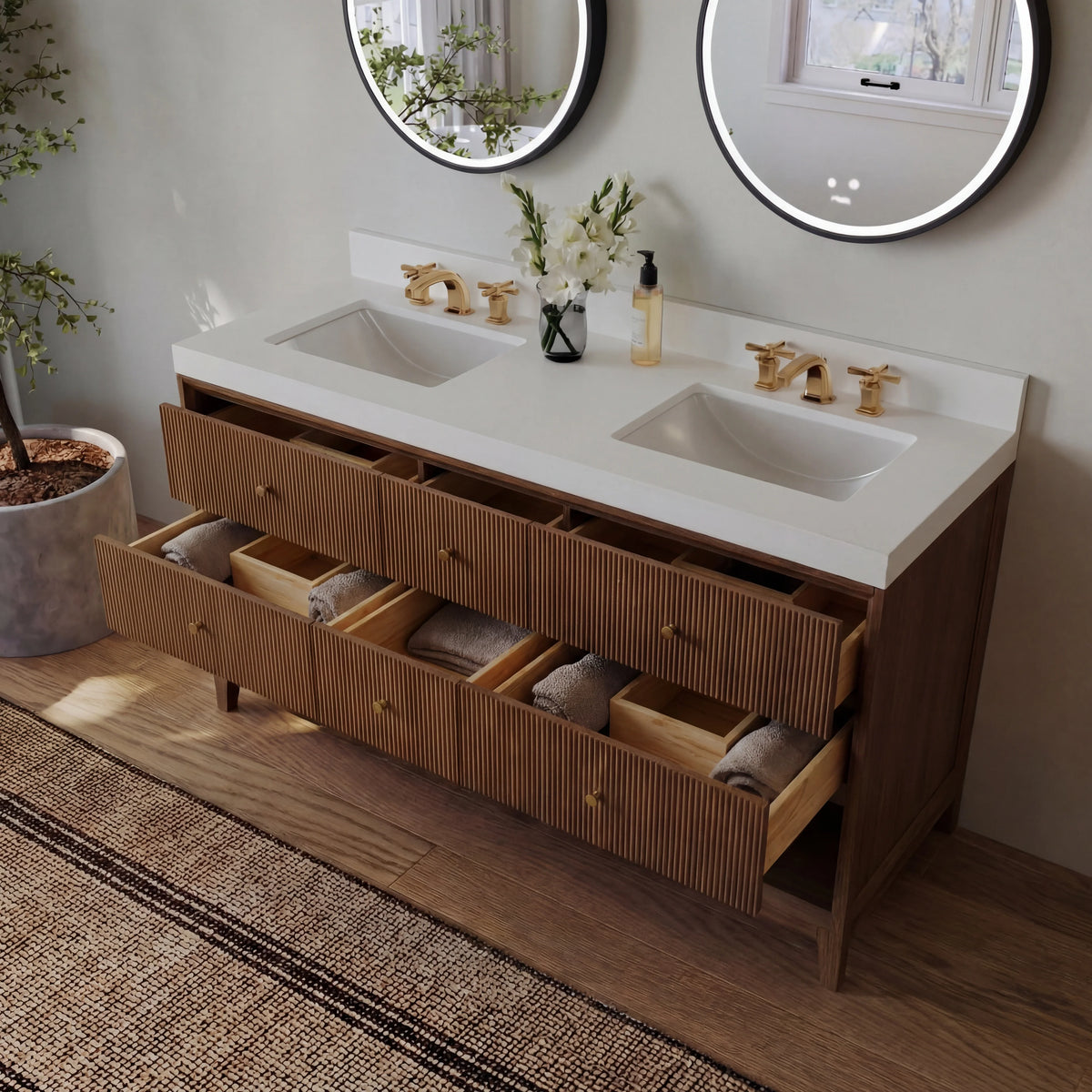 Momo 60" Bath Vanity Set with Alpine White Quartz Top