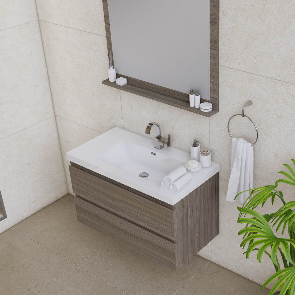 Paterno 36" Wall Mounted Bathroom Vanity with Acrylic Top - Modern Bathroom Vanity