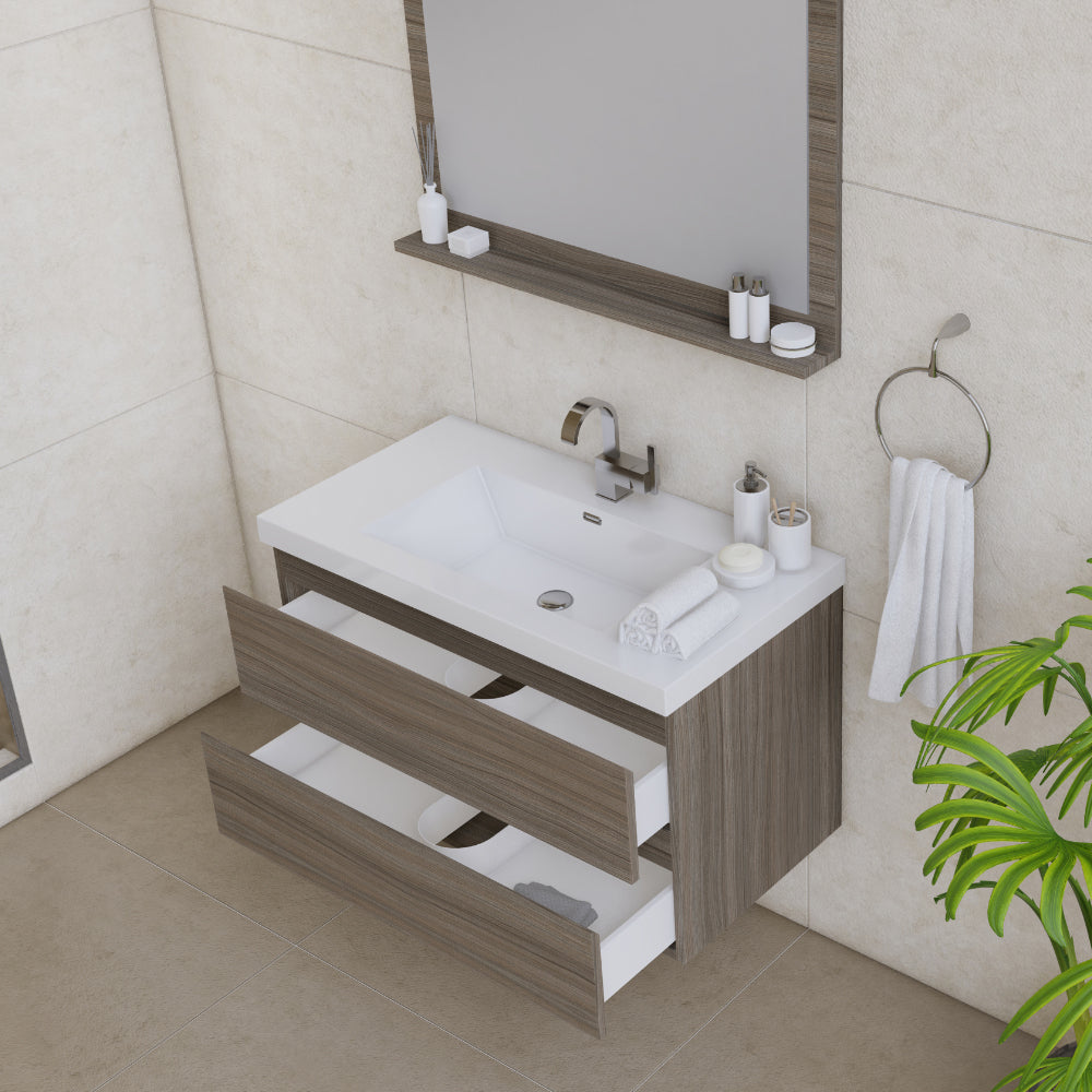 Paterno 36" Wall Mounted Bathroom Vanity with Acrylic Top - Modern Bathroom Vanity