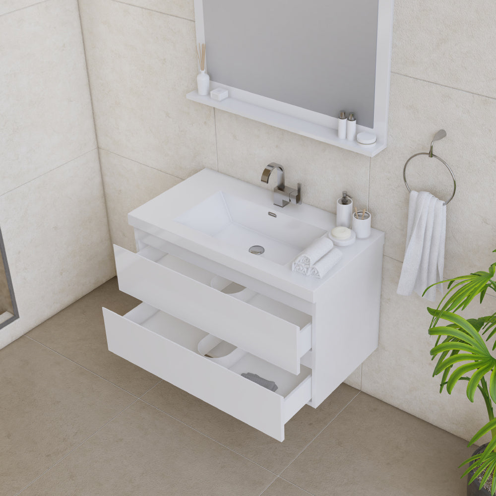Paterno 36" Wall Mounted Bathroom Vanity with Acrylic Top - Modern Bathroom Vanity