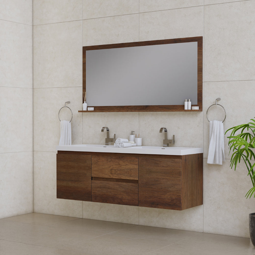 Paterno 60" Wall Mounted Bathroom Vanity with Acrylic Double Top - Modern Bathroom Vanity