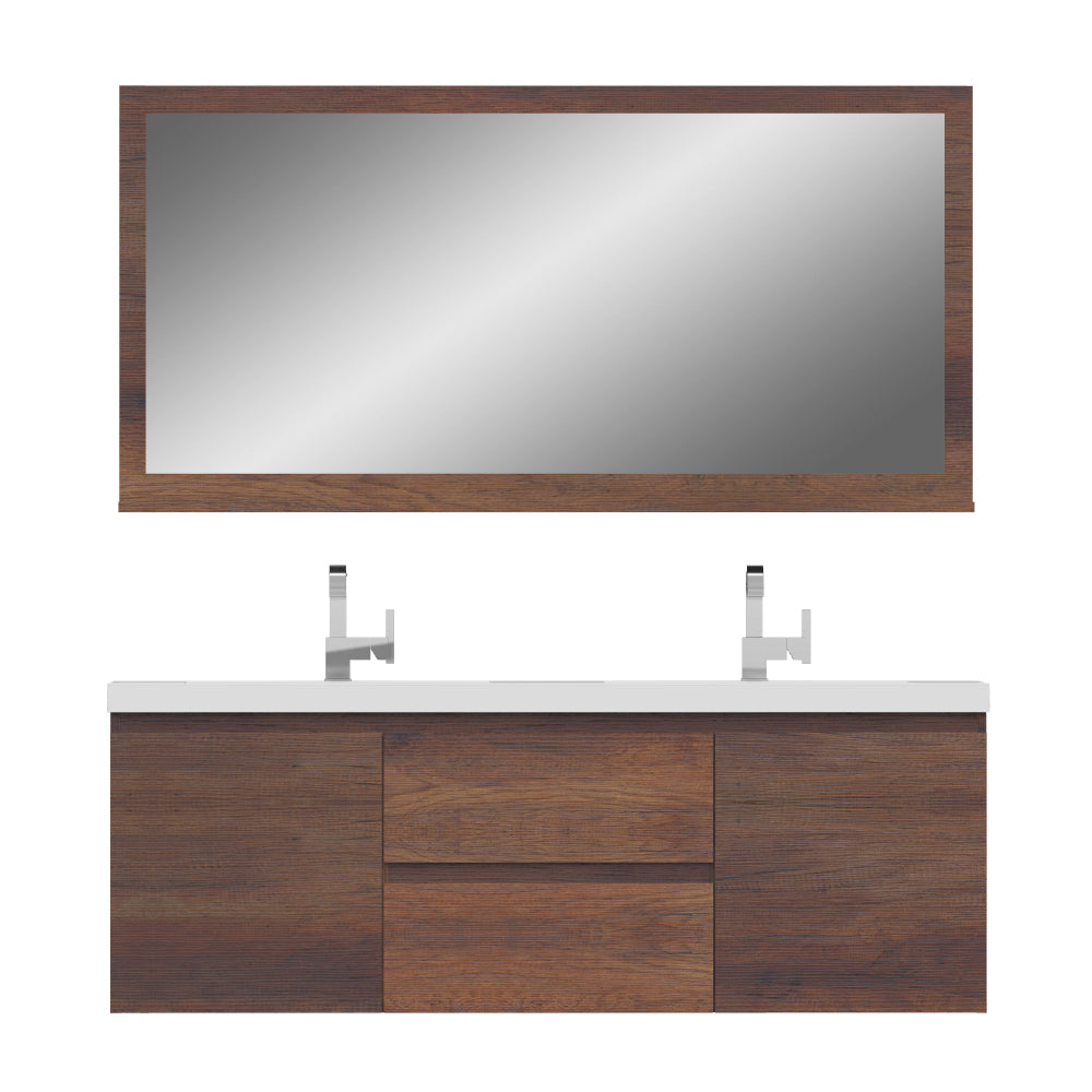 Paterno 60" Wall Mounted Bathroom Vanity with Acrylic Double Top - Modern Bathroom Vanity