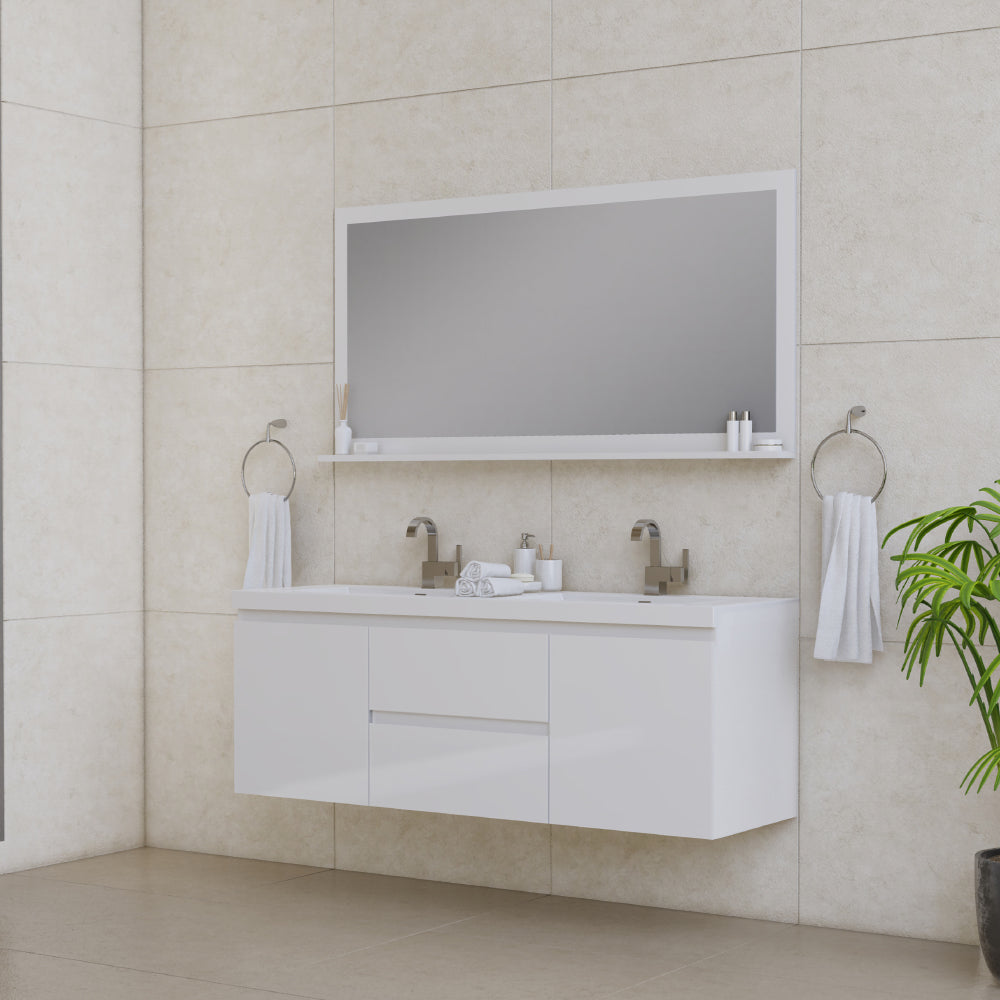 Paterno 60" Wall Mounted Bathroom Vanity with Acrylic Double Top - Modern Bathroom Vanity