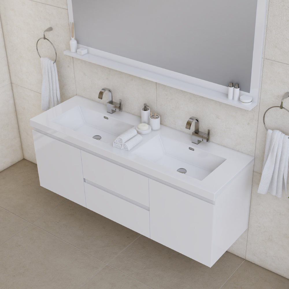 Paterno 60" Wall Mounted Bathroom Vanity with Acrylic Double Top - Modern Bathroom Vanity