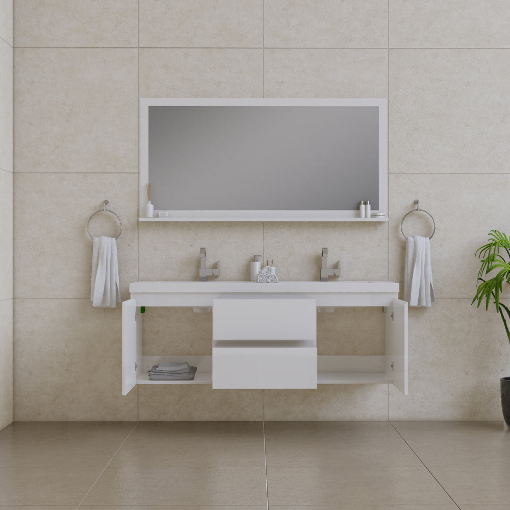 Paterno 60" Wall Mounted Bathroom Vanity with Acrylic Double Top - Modern Bathroom Vanity