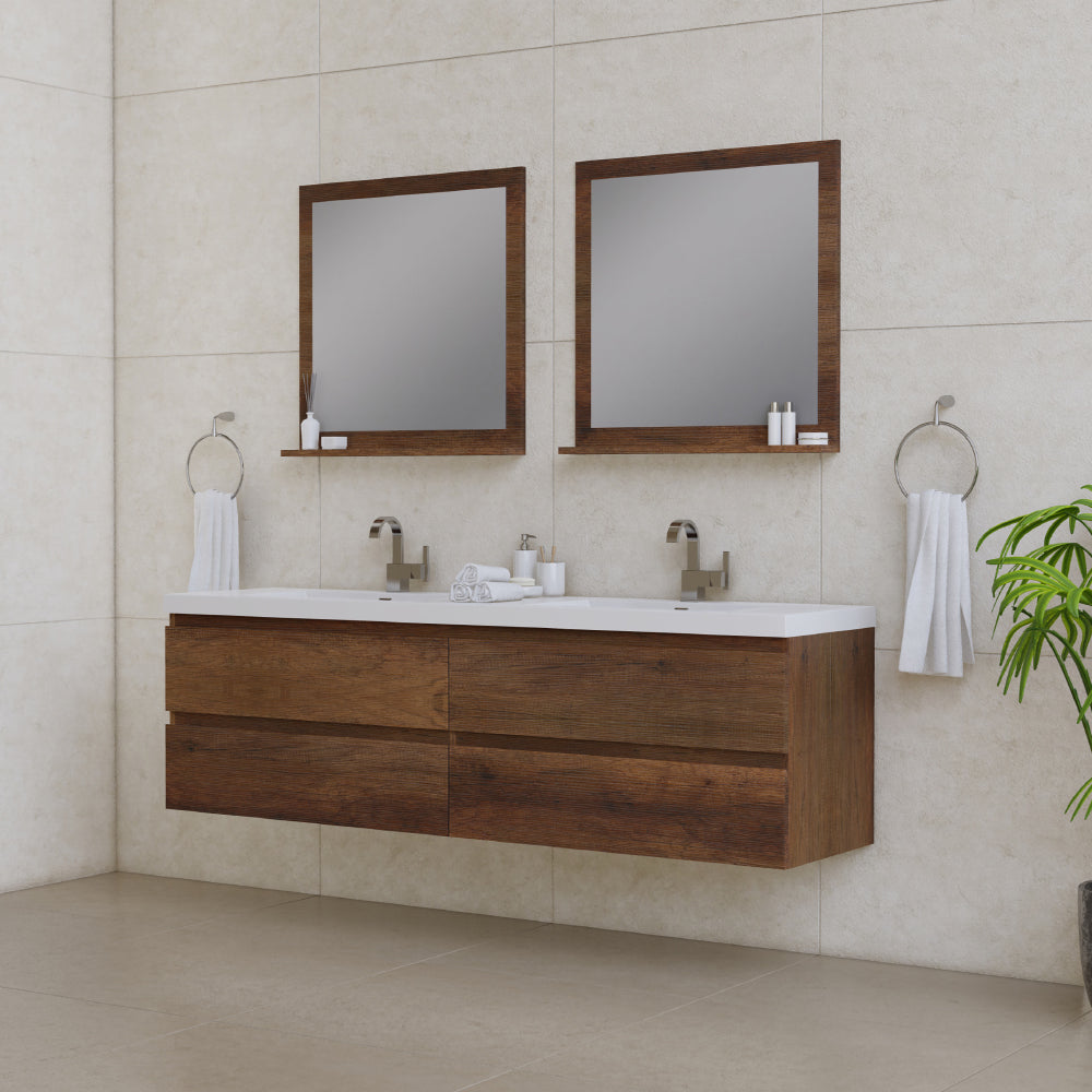 Paterno 72" Wall Mounted Bathroom Vanity with Acrylic Double Sink - Modern Bathroom Vanity