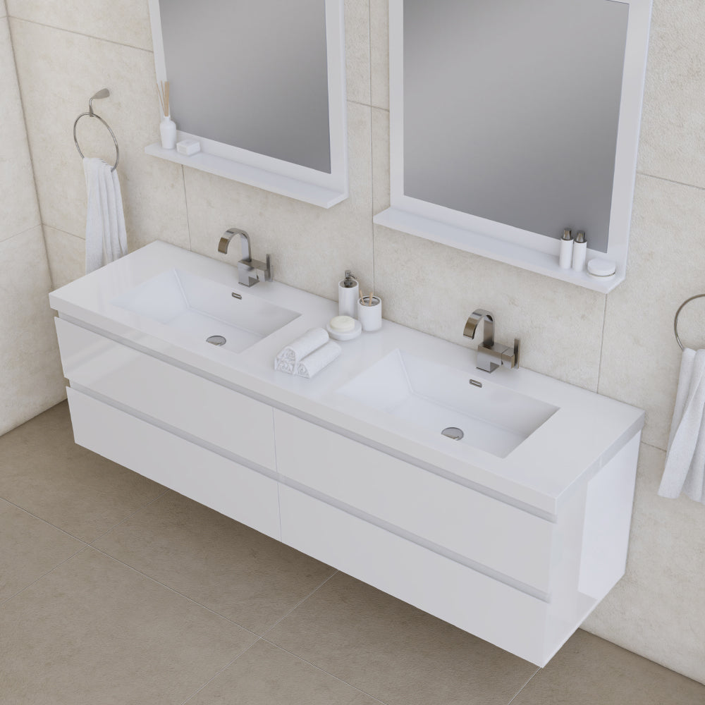 Paterno 72" Wall Mounted Bathroom Vanity with Acrylic Double Sink - Modern Bathroom Vanity