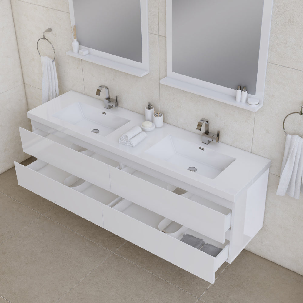 Paterno 72" Wall Mounted Bathroom Vanity with Acrylic Double Sink - Modern Bathroom Vanity