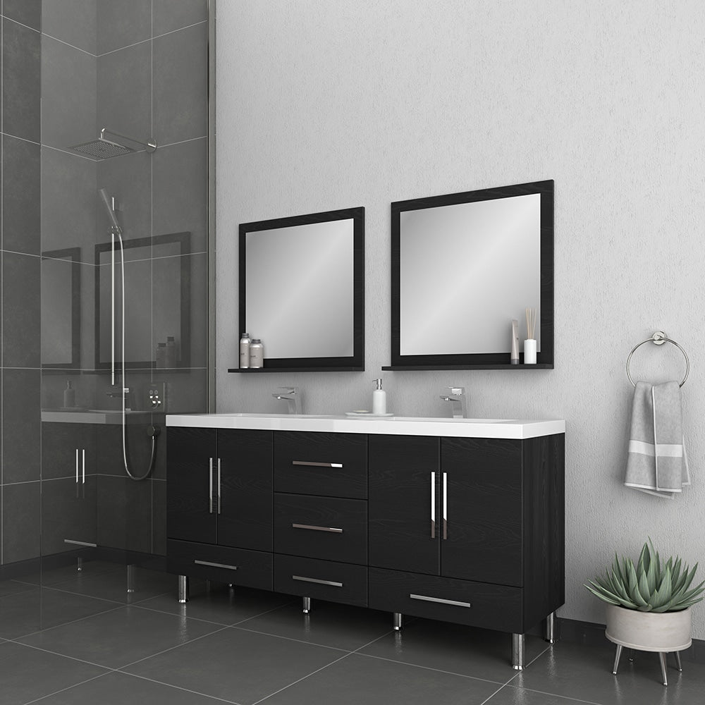 Ripley 72 Black Double Modern Bathroom Vanity with Acrylic Sink