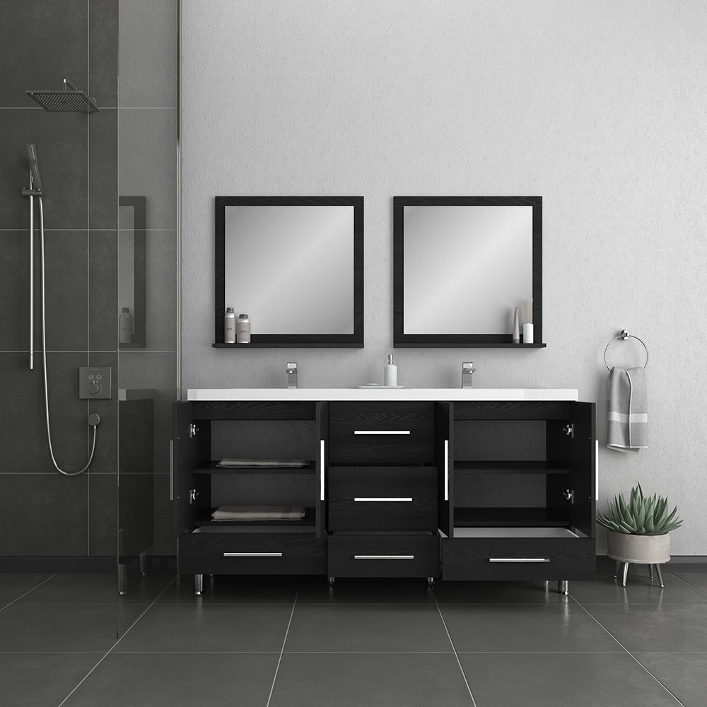Ripley 72" Black Double Modern Bathroom Vanity with Acrylic Sink