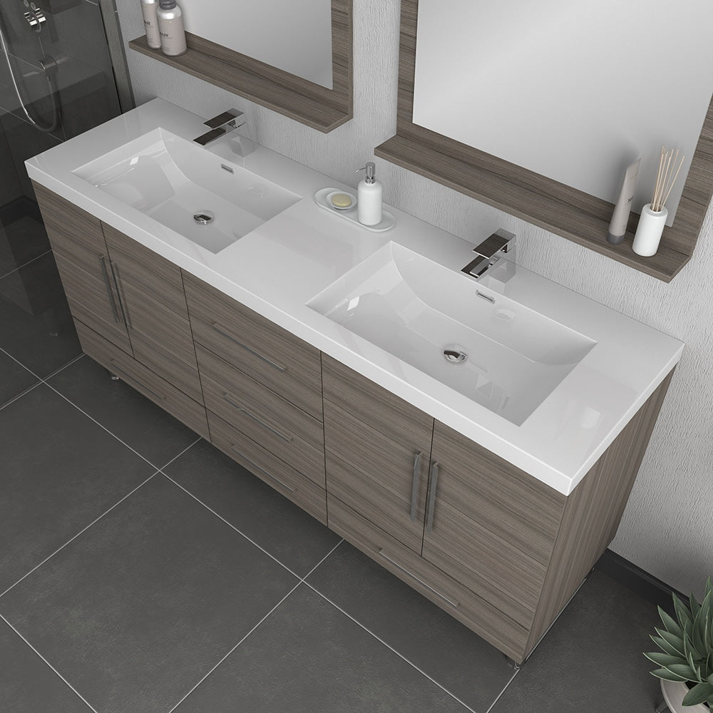 Ripley 72" Black Double Modern Bathroom Vanity with Acrylic Sink