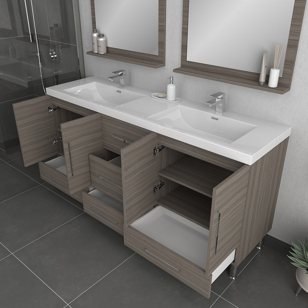 Ripley 72" Black Double Modern Bathroom Vanity with Acrylic Sink