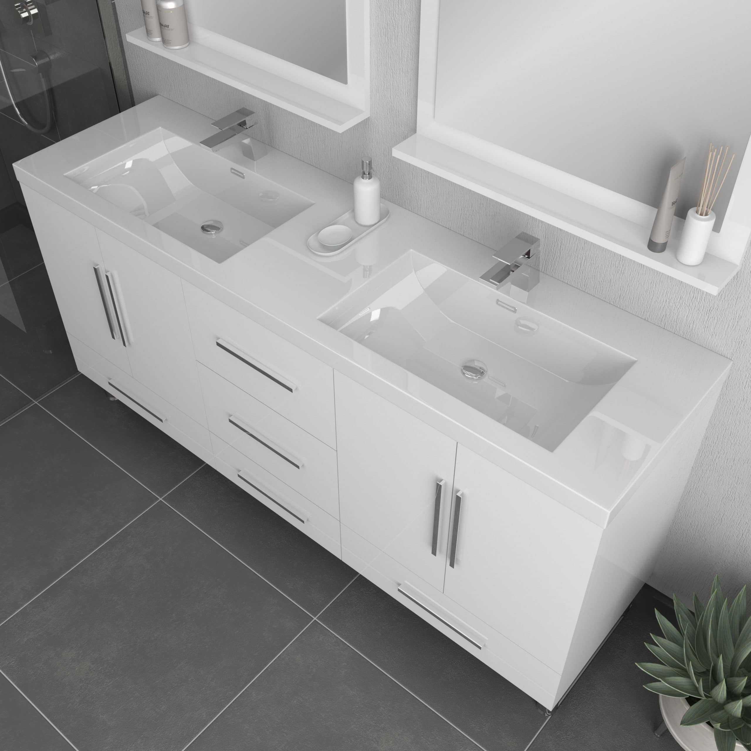 Ripley 72 Black Double Modern Bathroom Vanity with Acrylic Sink