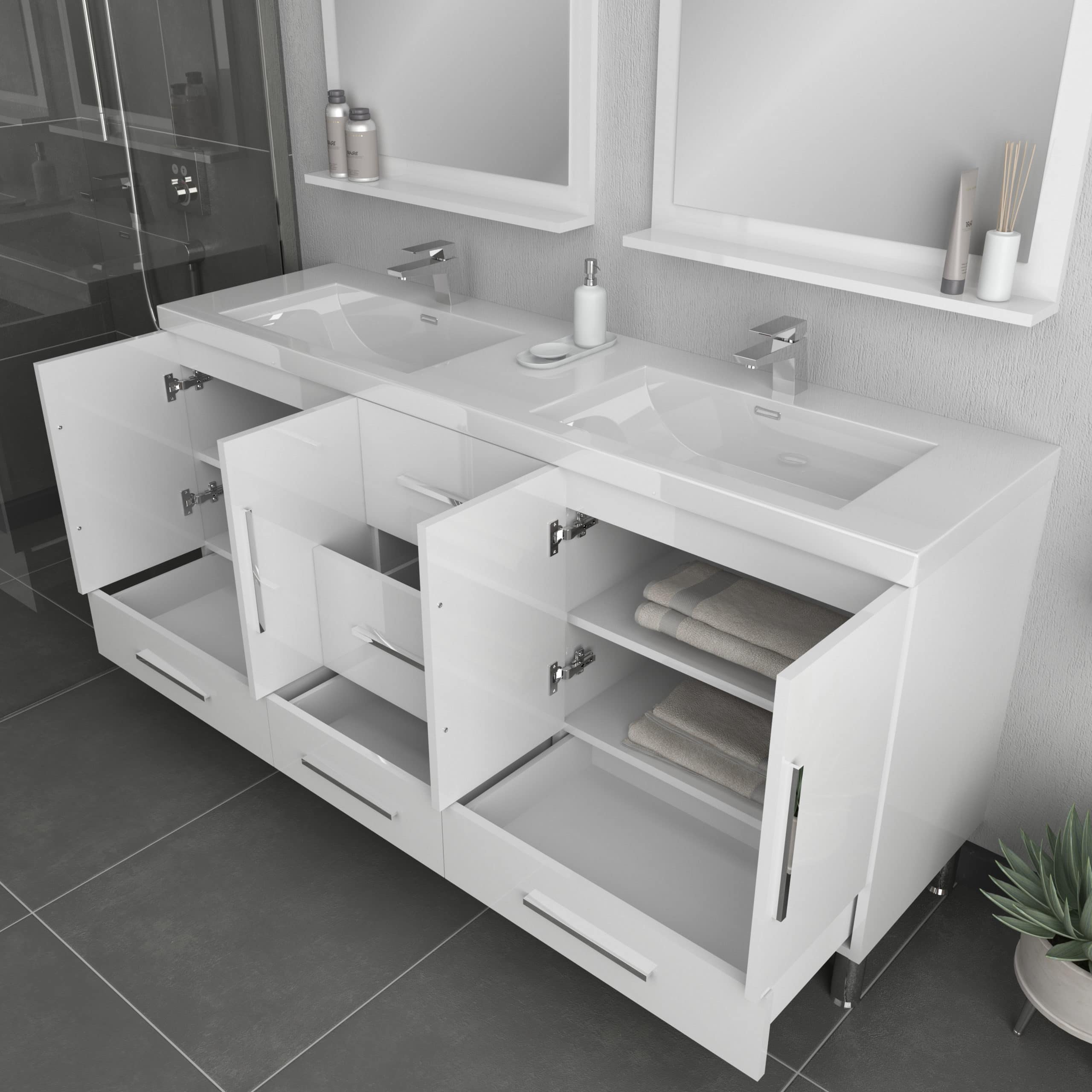 Ripley 72 Black Double Modern Bathroom Vanity with Acrylic Sink
